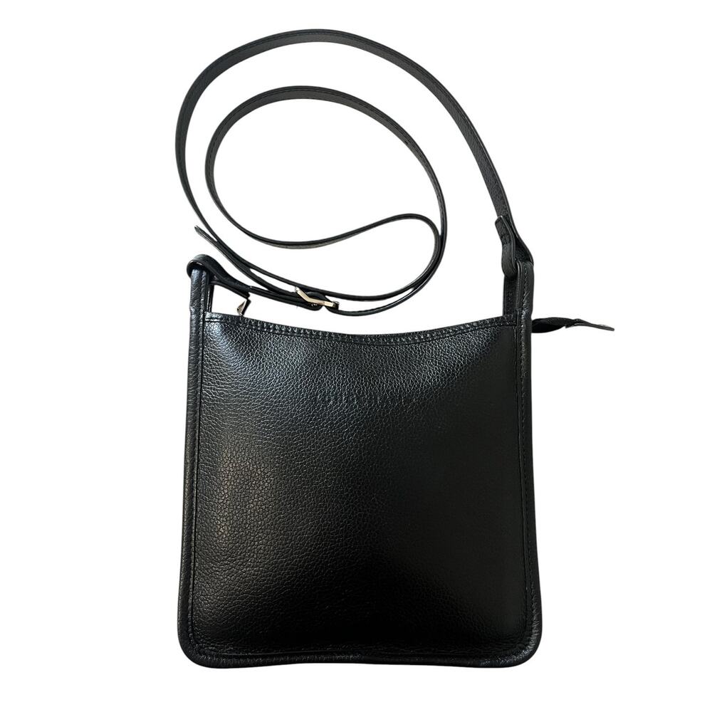 Longchamp Le Foulonne Black Grained Leather Crossbody Bag Minimalist Messenger